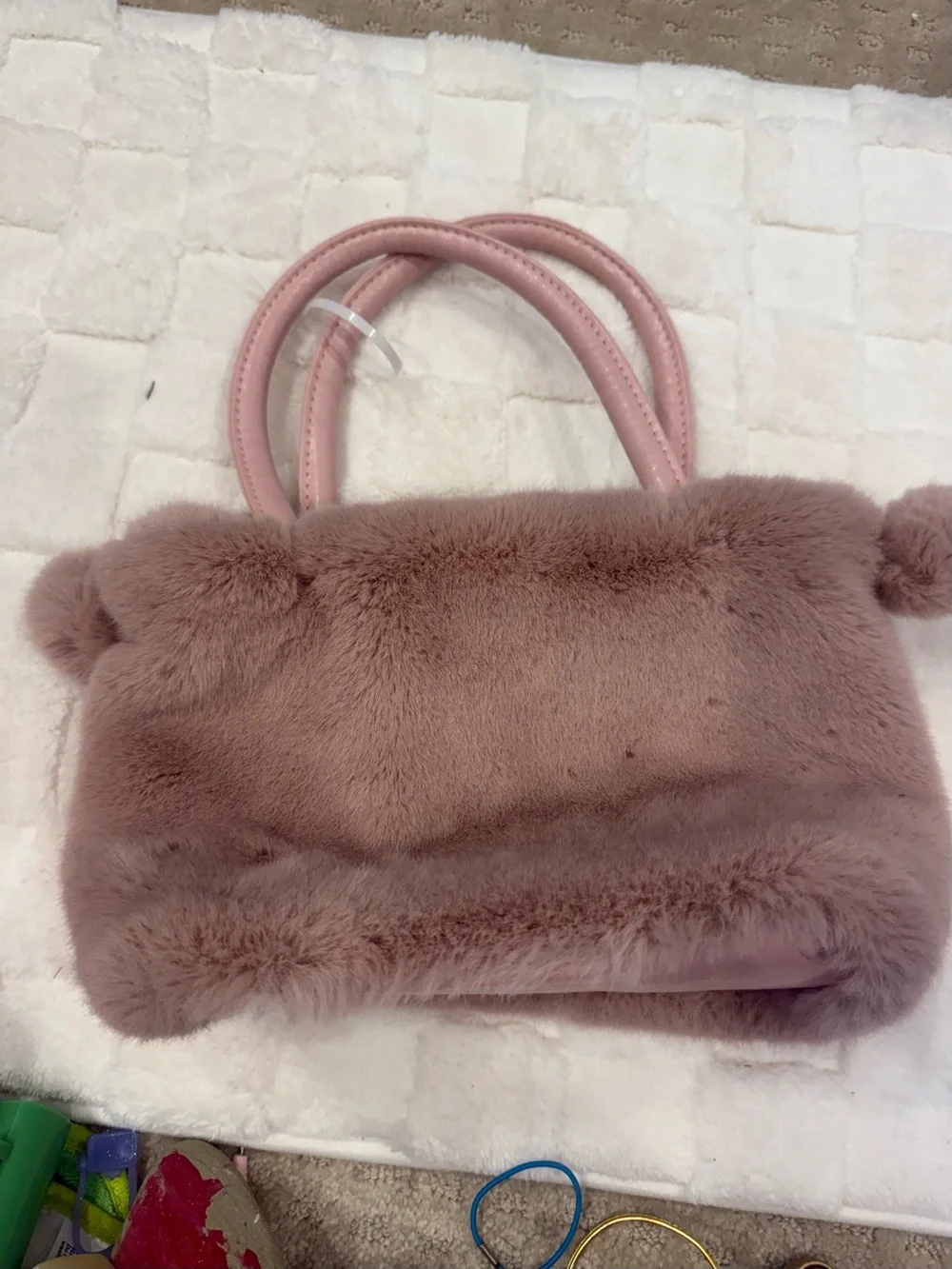 Plush Faux Fur purse tote  in Dusty Rose